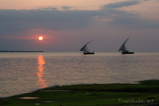 dhows at sunset