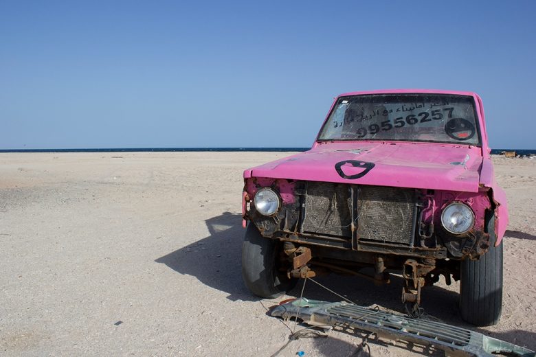 hot pink pick-up truck