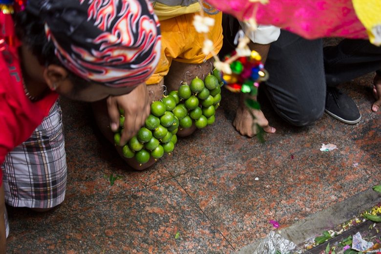 pilgrimage done on the knees with "lime hooks"