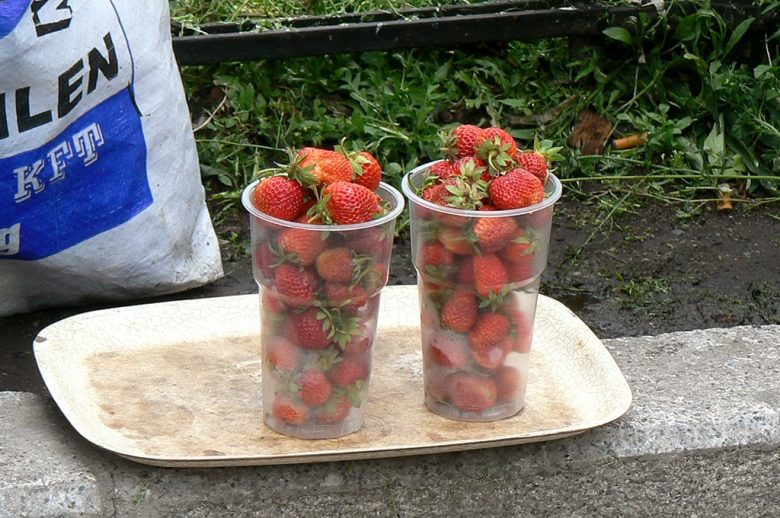 fresh strawberries sold on the side of the road